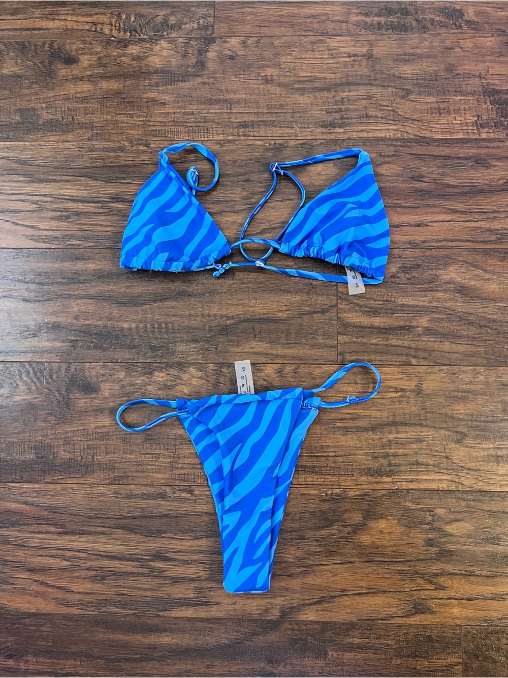 SHEIN Blue Zebra Stripe Triangle Bikini Set